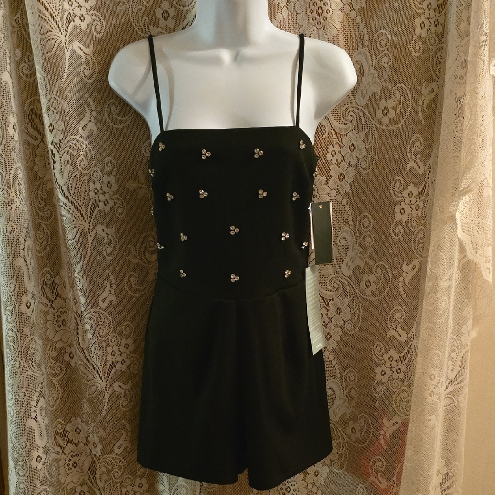 City Triangles Juniors S Black Floral‎ Embellished Jumpsuit Romper